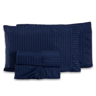 Imagem de Jogo de Cama Lençol Mônaco Fitado com Fronhas CASAL 04 Peças - Tecido 