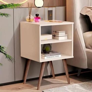 Imagem de Mesa De Cabeceira Pé Retrô Quarto Com Prateleira 1515 Perola - Lojas J
