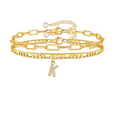Imagem de Tornozeleiras femininas com inicial de ouro 14 quilates banhado a ouro 14 quilates, tornozeleiras de ouro para mulheres, corrente de clipe de papel fígaro, pulseiras de tornozeleira com inicial para