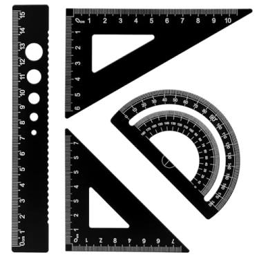 Imagem de Conjunto de réguas triangulares de 4 peças, conjunto de geometria de metal, réguas triangulares de alumínio, transferidor, conjuntos de réguas de liga de alumínio para desenhistas, engenheiros
