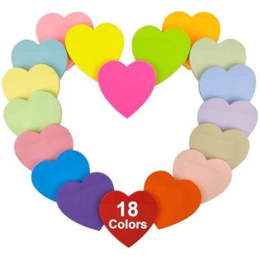 Imagem de Jiemay Notas adesivas de coração, 18 cores, 1008 folhas (18 blocos), 8 x 8 cm, adesivo forte e remoção limpa para escritório, escola, casa, planejadores, diários, lembretes