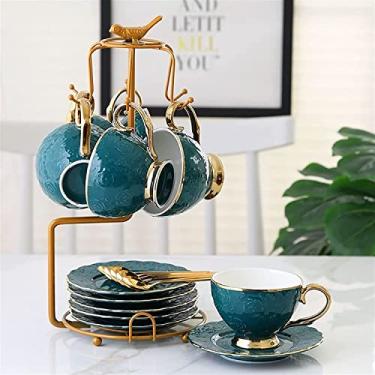 Imagem de AKALNNB Caneca de café Miao Phnom Penh Conjunto de xícara de café e pires de cerâmica para uso doméstico conjunto de chá da tarde com suporte de xícara de chá xícaras de chá extravagantes