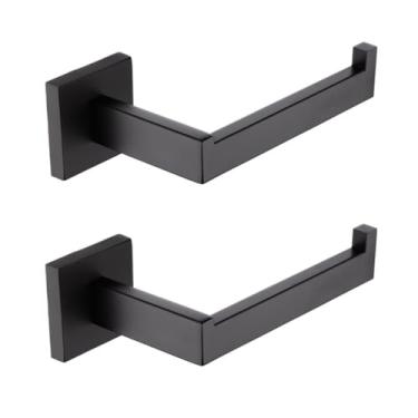 Imagem de Acessórios de banheiro preto fosco toalheiro suporte de papel suporte de escova de vaso sanitário prateleira de parede de vidro suporte de escova de dentes, conjunto completo 01 (2 peças de suporte de