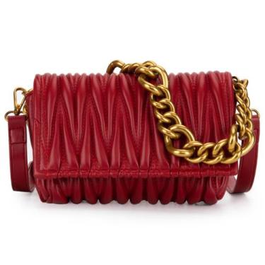 Imagem de Bolsa tiracolo feminina, moderna, acolchoada, vermelha grande - Lightb