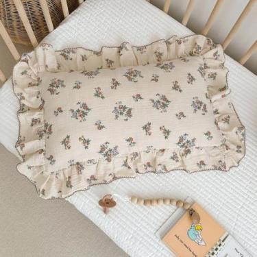 Imagem de Fronha BuLuTu Toddler de algodão floral 50x36cm com babados
