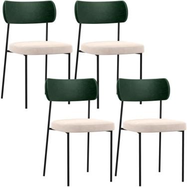 Imagem de Kit 04 Cadeiras Para Sala De Jantar Melina L02 Facto Verde Musgo Suede Bege - Lyam Decor