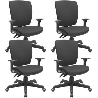 Imagem de Kit 04 Cadeiras de Escritório Diretor Office Base Giratória Preto Alta Flexi P03 Vinil Preto - Lyam