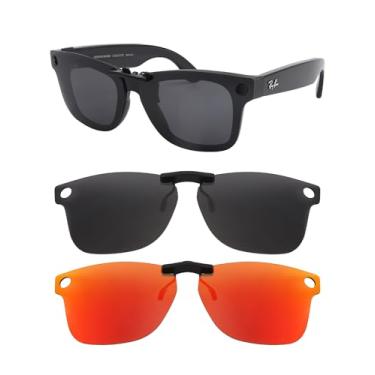 Imagem de HILEEN Óculos de sol polarizados com clipe para Ray-Ban Meta Wayfarer RW4008 53-22 para homens e mulheres proteção UV - preto + vermelho fogo