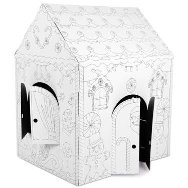 Imagem de AmazingSpark Kit de casa de pão de gengibre de papelão DIY de Natal para colorir sem acabamento, casa de brinquedo de gengibre, forte de papelão para crianças, atividades de artes e artesanato de
