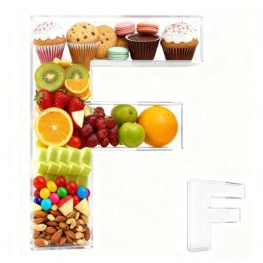 Imagem de Bandeja de charcutaria acrílica com alfabeto de 25,4 cm – recarregável, reutilizável, bandeja de servir para bolo e doces, decoração de festa de aniversário de aniversário (letra F)