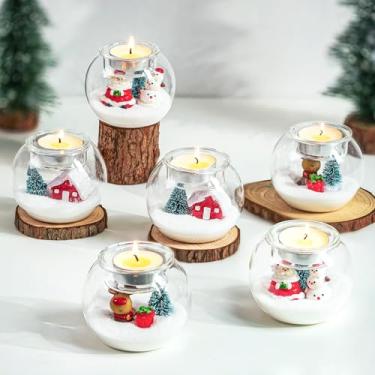 Imagem de Hewory Decorações de mesa de centro de Natal: conjunto de 6 bolas de vidro decorativas para velas de luz de chá, decorações de Natal para janelas internas para manto de festa de jantar de feriado