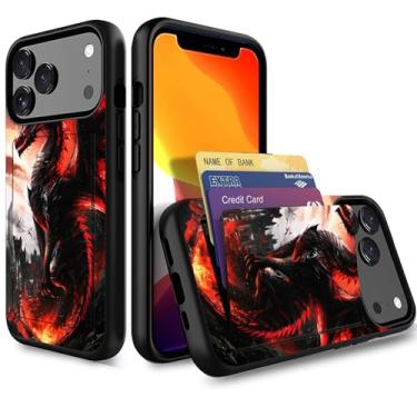 Imagem de Vobber Capa carteira para iPhone 17 Pro, compartimento oculto para cartão, TPU à prova de choque e policarbonato capa protetora de camada dupla para iPhone 17 Pro 6,3 polegadas 2025, dragão com fogo
