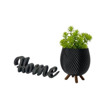 Imagem de Vaso Cachepot com Pezinho e Palavra Home Minimalista Sala Decoração para Plantinhas Cactus(Preto)