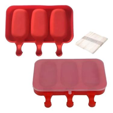 Imagem de 2X Kit 2 Forma Molde Para Sorvete Picolé Silicone Com Tampa