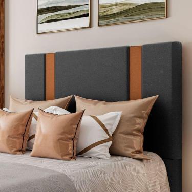 Imagem de Cabeceira Estofada Casal 140 Cm Ametista Corino Preto