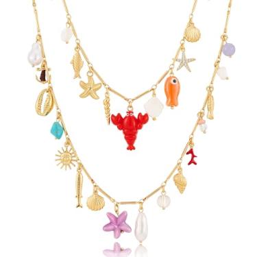 Imagem de CLASSYZINT Colar com pingente de camada para mulheres, colar de concha do mar, boêmio, verão, estrela-do-mar, concha, Latão, Sem Pedra Preciosa