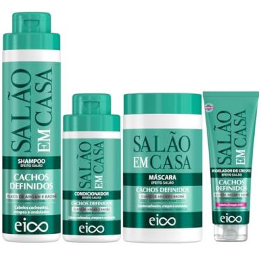 Imagem de Kit Eico Salão em Casa Cachos Definidos Shampoo 800ml + Condicionador 450ml + Máscara 1Kg + Modelador Crespos 250ml