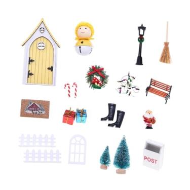 Imagem de Fenteer Conjunto de decoração para porta de fadas e elfos de Natal 1: 12 guirlandas, caixa de correio, banco, cerca, vassoura, acessórios para casa de, Amarelo