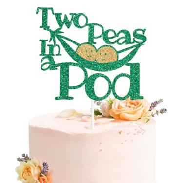 Imagem de Two Peas in a Pod Cake Topper, It's Twins, Oh Babies Cake Decor, Green Vegetable Theme Twins Baby Shower Gender Reveal 1st Birthday Party Decorations Supplies