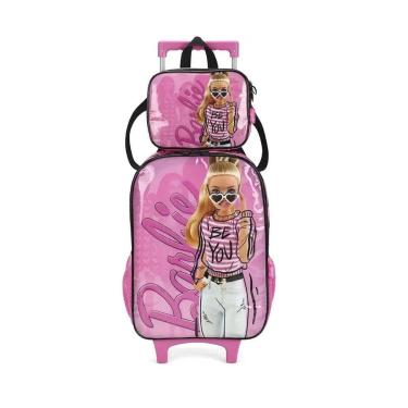 Imagem de Kit Mochila com Rodinha mala escolar Infantil Lancheira Menina Barbie-Feminino