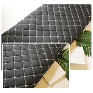 Imagem de Couro sintético acolchoado vinil PVC tecido de couro sintético impermeável tecido de couro sintético acolchoado com ponto de diamante acolchoado forro de linho estofado (preto (linha cinza), 1,6 x 7 m