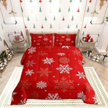 Imagem de Homewish Conjunto de edredom de tamanho casal, estampa de flocos de neve brancos e vermelhos, coleção de edredom de quarto, romântico de inverno, para meninas e adolescentes