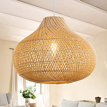 Imagem de Lustre de Rattan, Karjearl Lustre de vime grande Tecido à mão Boho Pingente Luz de Cesta de Rattan Luminária para Sala de Jantar Cozinha Sala de Estar