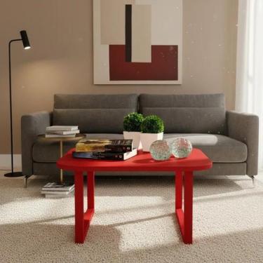Imagem de Mesa De Centro Lateral De Apoio Para Sala Estar Square Vermelho Laca -