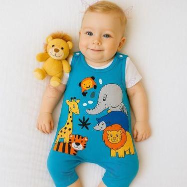 Imagem de Conjunto Macacão Longo + Camiseta Safari Jardineira Vira Pé Bebe Menin