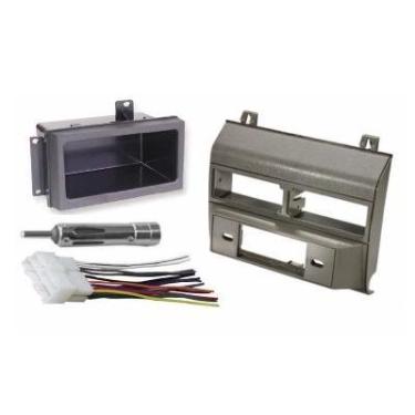 Imagem de Kit completo de painel Din simples para modelos Chevrolet e GMC selecionados 1988-1996 + kit de bolso + chicote de fios + adaptador de antena.
