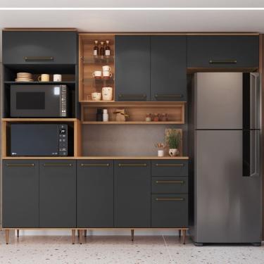 Imagem de Cozinha Modulada 5 Peças com Tampo 120cm Torre Quente para 2 Fornos Nicho Decorativo Isabelle Freijó / Grafite