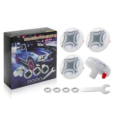 Imagem de MTRPS 4 peças de luzes de roda de pneu de carro, lâmpadas de tampa de válvula LED piscantes de energia solar com sensor de movimento, lâmpada de cubo de válvula de ar à prova d'água, luz de tampa de