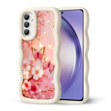 Imagem de CASBST Capa de telefone compatível com Galaxy A54 5G para mulheres e meninas, moldura ondulada encaracolada com estampa fofa, capa de telefone à prova de choque de silicone macio e estética para