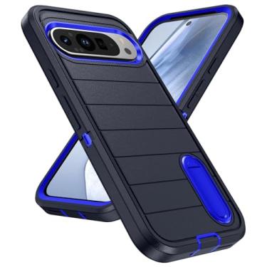 Imagem de Capa para Pixel 9/Pixel 9 Pro, à prova de choque, à prova de poeira, suporte dobrável, 3 em 1, capa de proteção resistente durável de grau militar para Google Pixel 9/Pixel 9 Pro 6,3 polegadas - azul