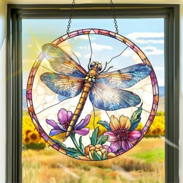 Imagem de Acrílico colorido, apanhador de sol, decoração de janela suspensa de libélula, arte de parede de arco-íris, para quarto, varanda, interior e exterior, jardim, enfeites de Natal, decoração 19 x 19 cm