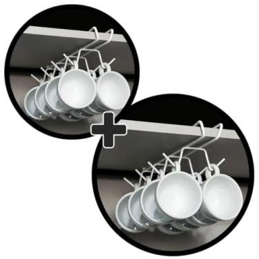 Imagem de Kit 2 Suportes Porta Xícaras Suspensos de Aço – Organizador para Armário de Cozinha, Ganchos para 8-12 Xícaras, Economize Espaço