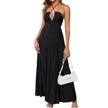 Imagem de Vestido GLNEGE Summer Maxi Beach Boho Halter com decote em V sem encos
