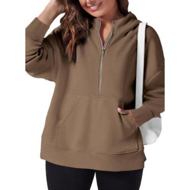 Imagem de Moletom feminino Eytino, tamanho plus size, meio zíper, manga comprida