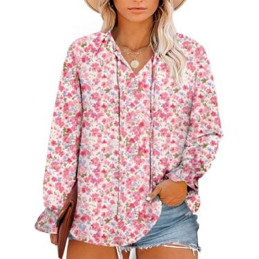 Imagem de Blusa feminina Eytino plus size floral de chiffon com decote em V 4X b