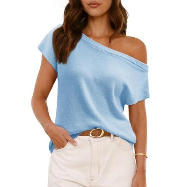 Imagem de Camisola Saodimallsu feminina de um ombro azul celeste