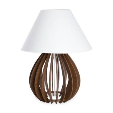Imagem de Abajur De Mesa Clássico De Madeira Marrom Com Tomada - Manushop