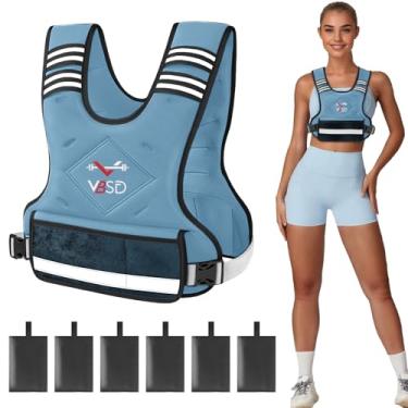 Imagem de VBSD Colete ponderado ajustável para mulheres e homens, colete de 5 a 9 kg com 6 pesos e peso corporal com faixa refletiva para corrida, caminhada, treinos de força, azul