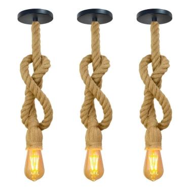 Imagem de 3 Luminárias Pendente Teto Rústica Corda Vintage Industrial