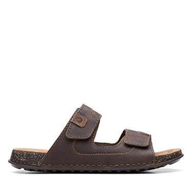 Imagem de Clarks Sandália masculina Crestview Easy Flat, Couro marrom escuro, 38