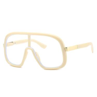 Imagem de HPIRME Óculos vintage grandes de uma peça, femininos e masculinos, armação grande, punk, luxuosos, UV400 (bege transparente)