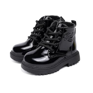 Imagem de Botas de combate infantis para meninos e meninas, botas de couro, à prova d'água, para uso ao ar livre, outono e inverno, A5/Preto, 19