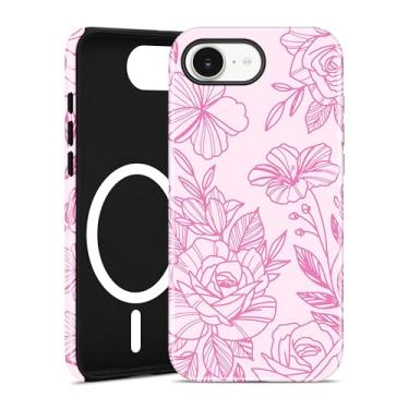 Imagem de Aitipy Capa de telefone compatível com MagSafe Flower para iPhone 16e, linda linha estética rosa floarl TPU magnético macio e PC rígido capa protetora fina à prova de choque para mulheres e meninas