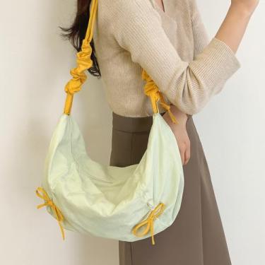 Imagem de Bolsa de nylon crescente, bolsa de ombro de grande capacidade com acabamento texturizado, bolsa transversal espaçosa, Verde, Medium