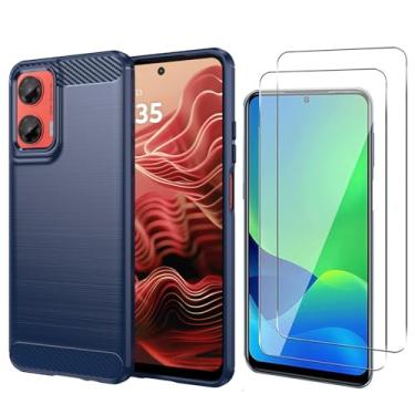 Imagem de MISIDE caso para Moto G35 5G caso, com Moto G35 5G protetor de tela. [3 em 1] Capa de fibra de carbono resistente a arranhões + protetor de tela de vidro temperado 9H (Azul)