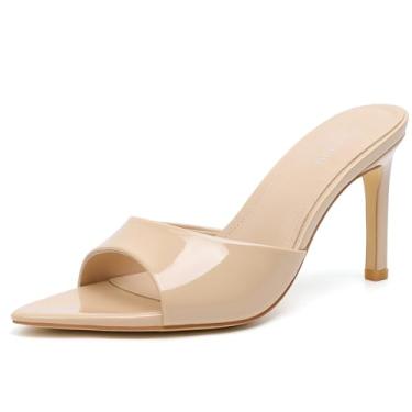 Imagem de Susanny Sandálias femininas de salto alto mule salto alto bico fino sandálias sexy sem cadarço verão casual casamento festa de formatura confortável sapatos elegantes, Nude., 41